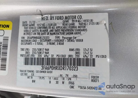 2013 Ford Fusion Se из США, поврежденный, VIN 3FA6P0HRXDR170323